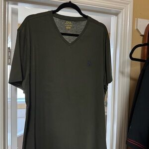 Polo by Ralph Lauren Men's Dark Olive Green V-Neck T-Shirt NEW